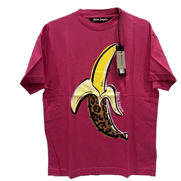 PALM ANGELS Fuchsia Banana Graphic Classic Print T Shirt Size L